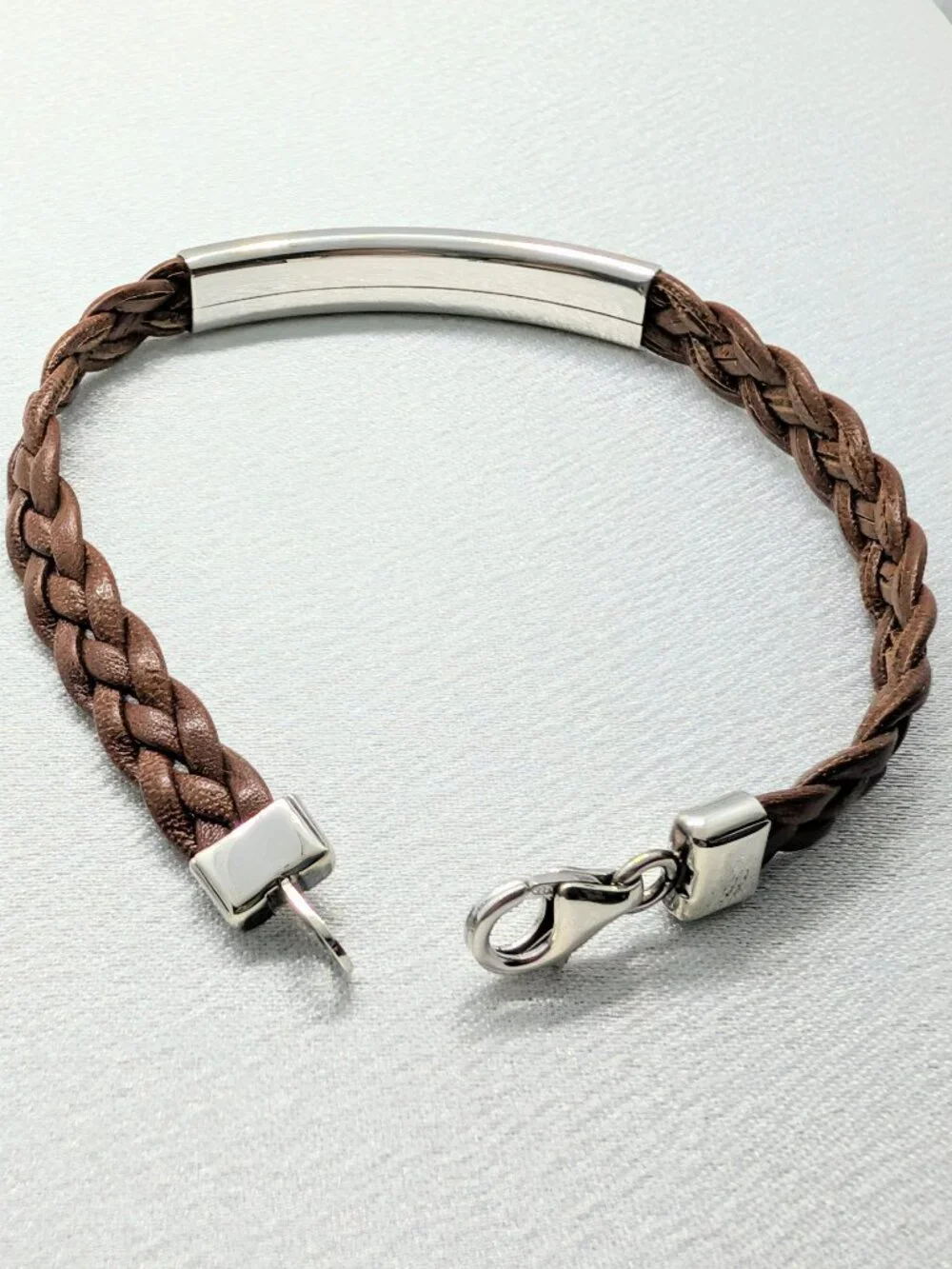 NEW Western Flair sterling silver and braided leather I.D. bracelet